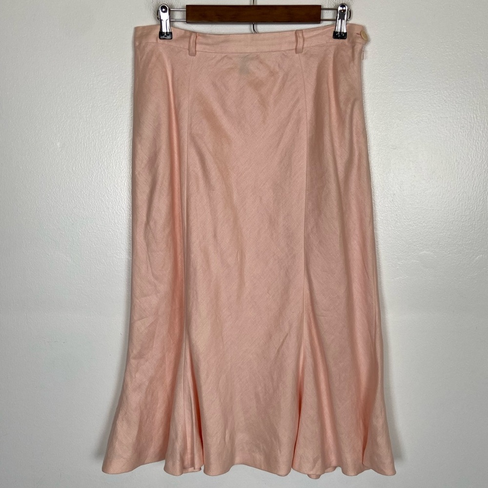 Lauren Ralph Lauren Linen Midi Skirt Sz 10 Coastal Pink Canvas Elegant Feminine